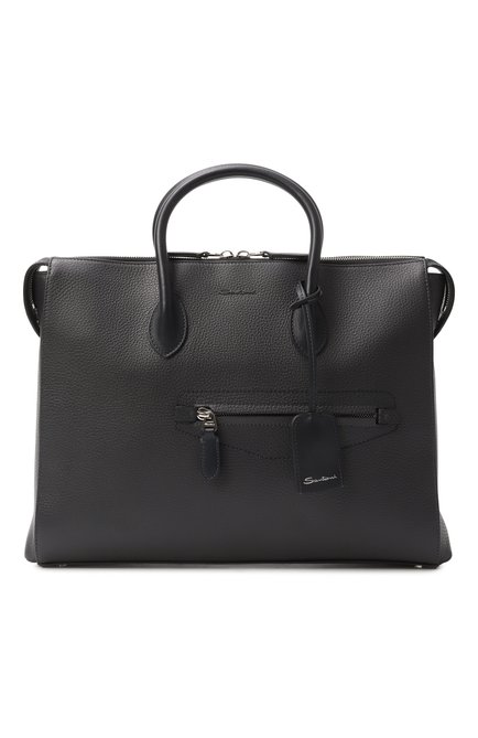 Мужская портфель SANTONI темно-синего цвета, арт. UFBGA2715EN-AVGP | Фото 1 (Ремень/цепочка: На ремешке; Размер: large; Материал сплава: Проставлено; Драгоценные камни: Проставлено; Материал: Натуральная кожа)
