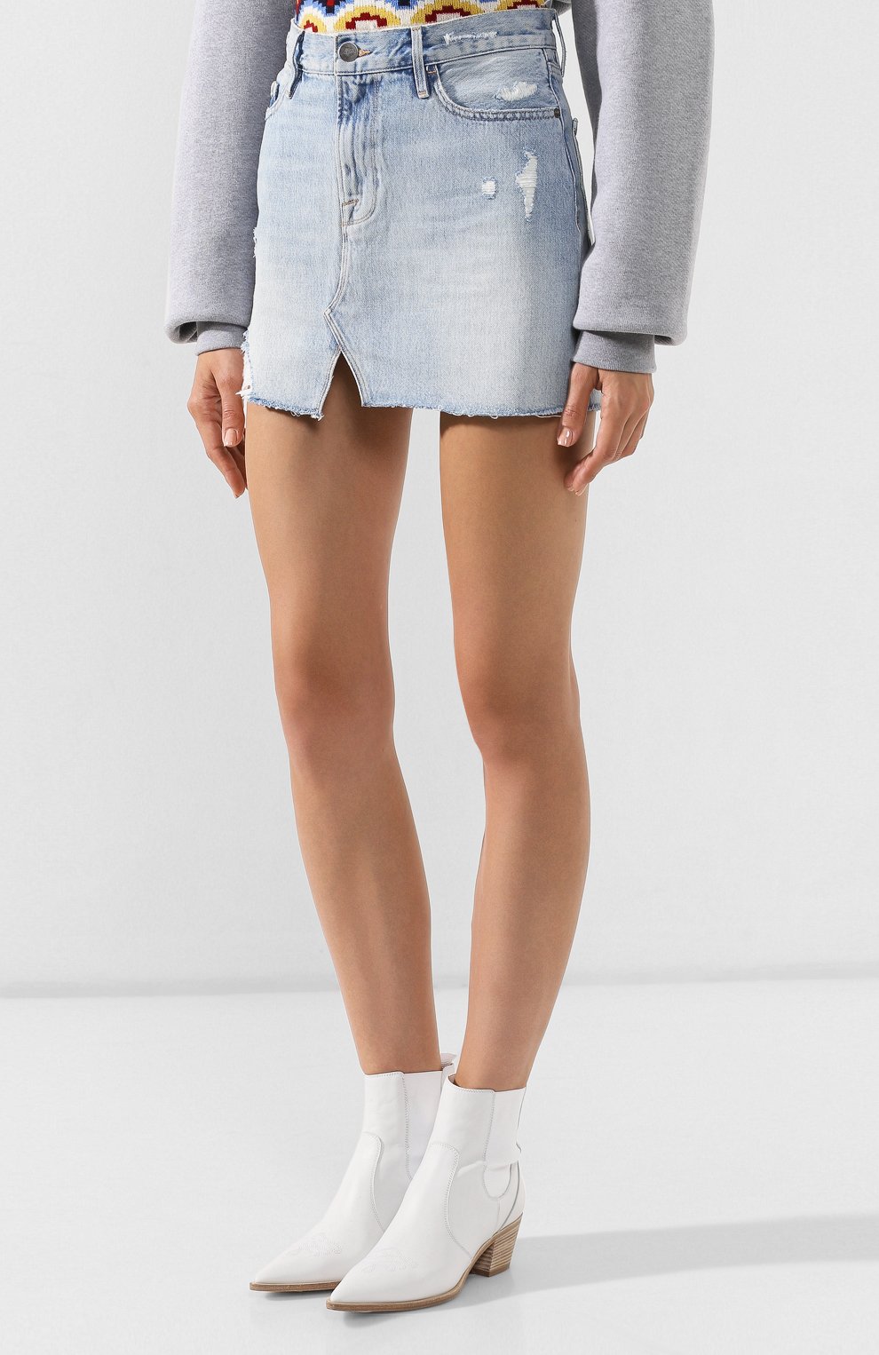 Джинсовая юбка FRAME DENIM голубого цвета по цене 17950 руб., арт. LMSKSF385, фото 3 Джинсовая юбка FRAME DENIM, арт. LMSKSF385, фото 3