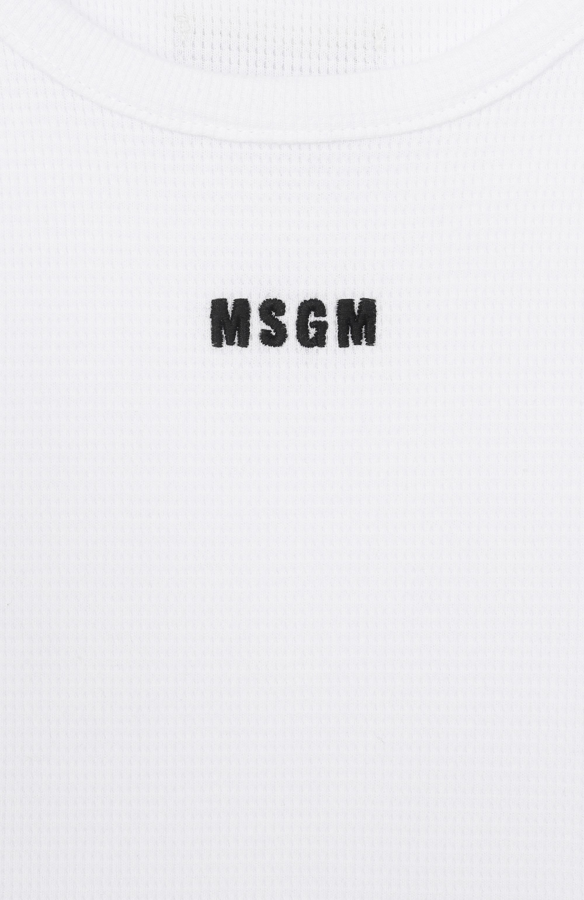 Хлопковая майка MSGM KIDS белого цвета по цене 6610 руб., арт. S6MSJGTA030, фото 3 Хлопковая майка MSGM KIDS, арт. S6MSJGTA030, фото 3
