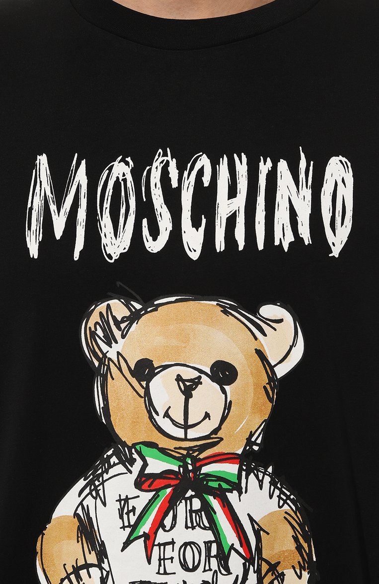 Мужская хлопковая футболка MOSCHINO черного цвета, арт. V0717/0241 | Фото 5 (Тематический товар: Teddy Bear; Рукава: Короткие, 3/4; Длина (для топов): Стандартные; Стили: Гранж; Принт: С принтом; Материал сплава: Проставлено; Материал внешний: Хлопок; Драгоценные камни: Проставлено)