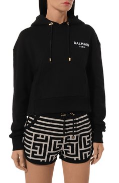 Женский хлопковое худи BALMAIN черного цвета, арт. AF1JP000/BB01 | Фото 3 (Рукава: Длинные; Длина (для топов): Стандартные; Материал сплава: Проставлено; Материал внешний: Хлопок; Стили: Спорт-шик; Женское Кросс-КТ: Худи-одежда; Драгоценные камни: Проставлено)