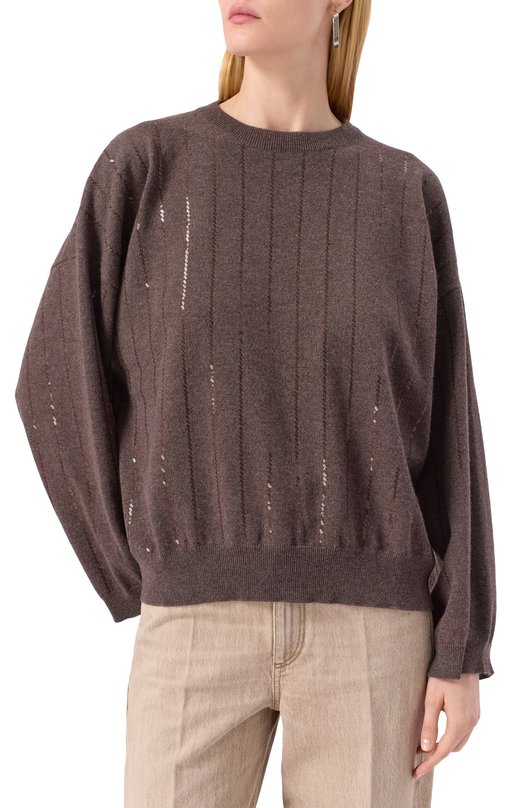 Кашемировый пуловер Brunello Cucinelli M12215100P Коричневый  M12215100P Фото 3