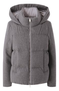 Женский кашемировый пуховик KITON серого цвета, арт. D54658K0580E03 | Фото 1 (Материал подклада: Синтетический материал; Материал сплава: Проставлено; Материал внешний: Шерсть, Кашемир; Рукава: Длинные; Длина (верхняя одежда): Короткие; Драгоценные камни: Проставлено; Стили: Кэжуэл; Кросс-КТ: Пуховик)