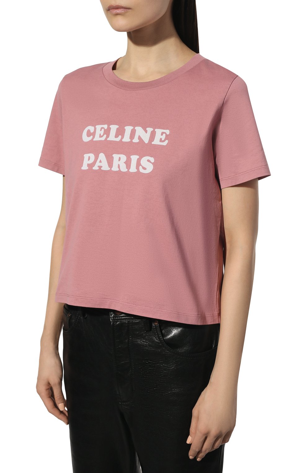 Хлопковая футболка CELINE розового цвета по цене 38350 руб., арт. 2X885671Q, фото 3 Хлопковая футболка CELINE, арт. 2X885671Q, фото 3