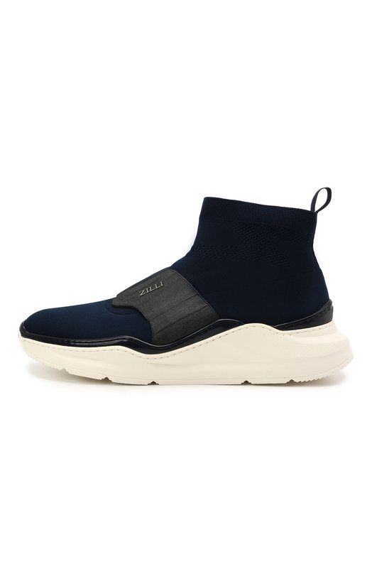 Кроссовки с отделкой из кожи крокодила Zilli Sport Синий, фото 3