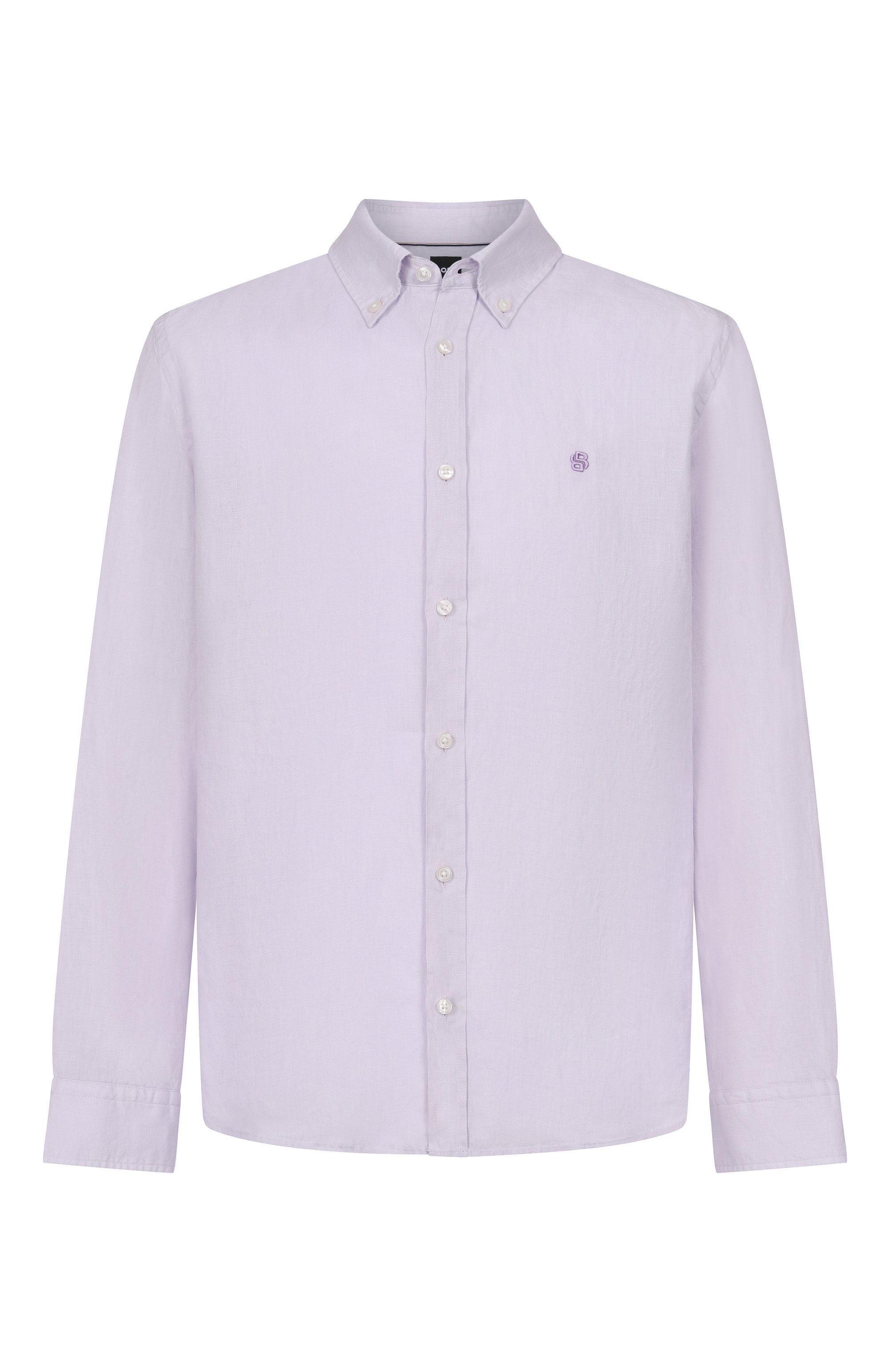Льняная рубашка BOSS сиреневого цвета по цене 19950 руб., арт. 50556077, фото 1 Льняная рубашка BOSS, арт. 50556077, фото 1