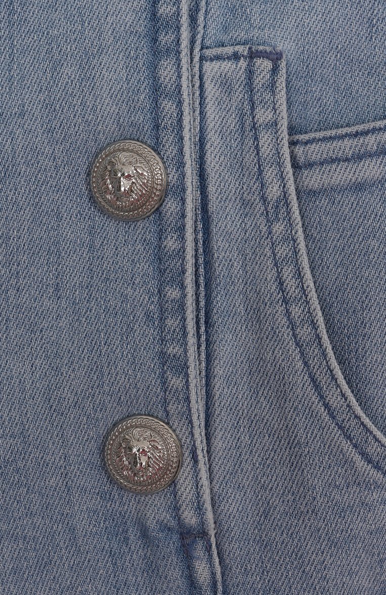 Детские джинсовые шорты BALMAIN голубого цвета, арт. BW6C49 | Фото 3 (Автоматизация состава: Проставлено; Нос: Не проставлено; Материал внешний: Хлопок, Деним; Кросс-КТ: Деним; Ростовка одежда: 8 лет | 128 см, 16 лет | 164 см, 12 лет | 152 см, 10 - 11 лет | 140 - 146см, 13 - 15 лет | 158 см)