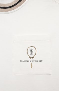 Детская хлопковая футболка BRUNELLO CUCINELLI кремвого цвета, арт. BH827E284C | Фото 3 (Девочки Кросс-КТ: футболка-одежда; Рукава: Короткие; Материал сплава: Проставлено; Материал внешний: Хлопок; Драгоценные камни: Проставлено; Рос�товка одежда: 13 - 15 лет | 158 см, 12 лет | 152 см)