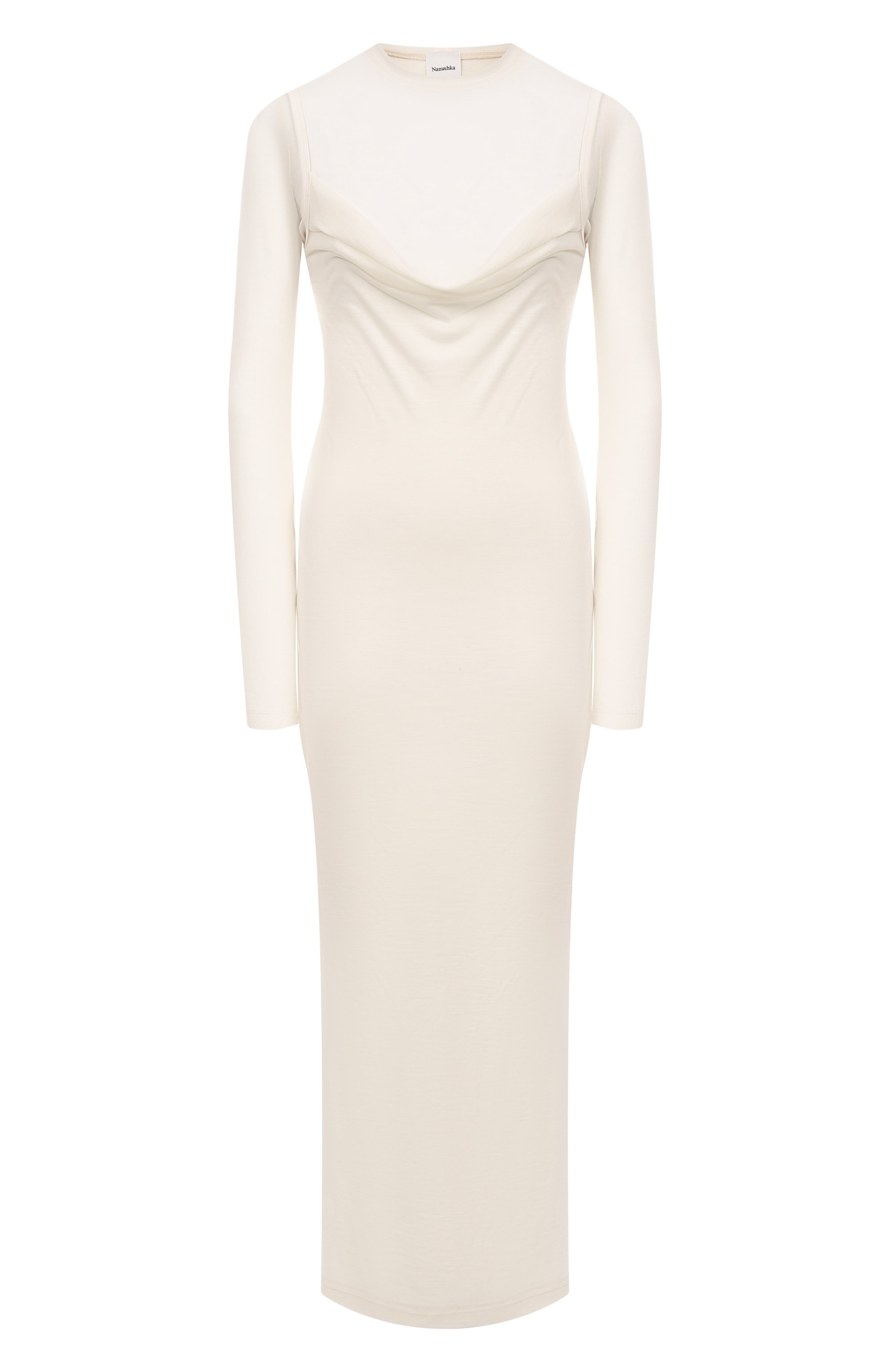Шерстяное платье NANUSHKA кремового цвета по цене 83000 руб., арт. LIN0RA, фото 1 Шерстяное платье NANUSHKA, арт. LIN0RA, фото 1