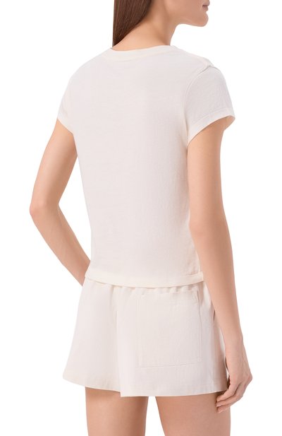 Хлопковая футболка SPORTY AND RICH кремового цвета по цене 13600 руб., арт. T011176218WH37, фото 4 Хлопковая футболка SPORTY AND RICH, арт. T011176218WH37, фото 4