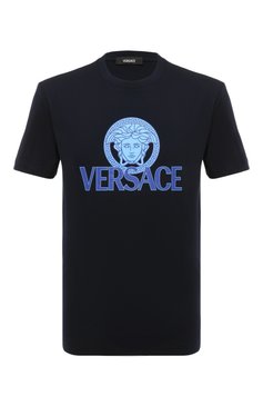 Мужская хлопковая футболка VERSACE синего цвета, арт. 1014226/1A10088 | Фото 1 (Рукава: Короткие; Длина (для топов): Стандартные; Принт: С принтом; Материал сплава: Проставлено; Материал внешний: Хлопок; Драгоценные камни: Проставлено; Стили: Кэжуэл)