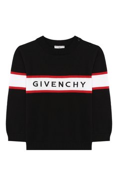 Детский хлопковый пуловер GIVENCHY черного цвета, арт. H05082/6M-18M | Фото 1 (Кросс-КТ НВ: Пуловеры; Материал сплава: Проставлено, Проверено; Нос: Не проставлено; Материал внешний: Хлопок; Статус проверки: Проверено, Проверена категория)