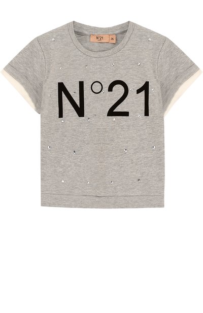 Хлопковый свитшот со стразами и короткими рукавами N21, арт. 08 X/K805/3440/26-32, фото 1