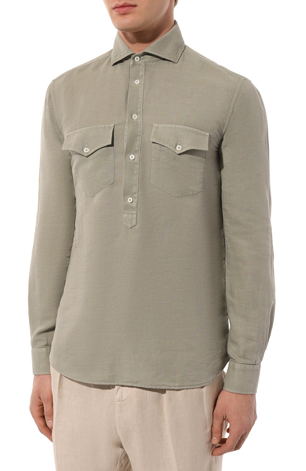 Рубашка изо льна и хлопка BRUNELLO CUCINELLI, арт. MD6983040P, фото 3