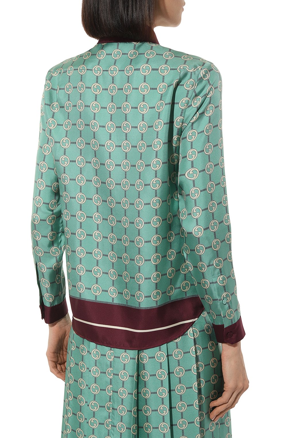 Шелковая рубашка GUCCI бирюзового цвета по цене 158400 руб., арт. 652649 ZAGL3, фото 4 Шелковая рубашка GUCCI, арт. 652649 ZAGL3, фото 4