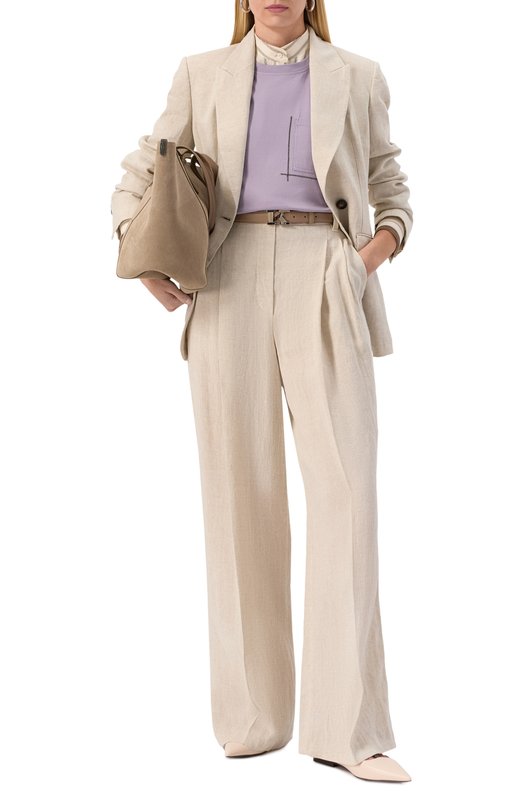 Хлопковая футболка Brunello Cucinelli M0T81HA830 Сиреневый  M0T81HA830 Фото 2