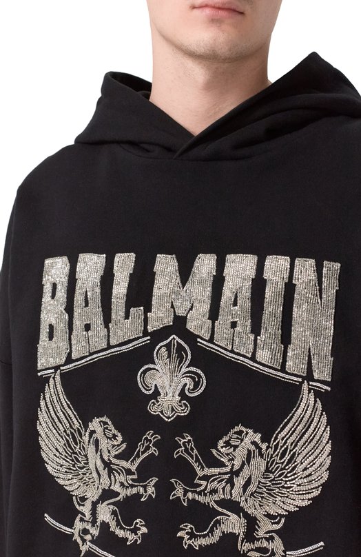 Хлопковое худи Balmain GH1JT251/PD33 Чёрный  GH1JT251/PD33 Фото 5