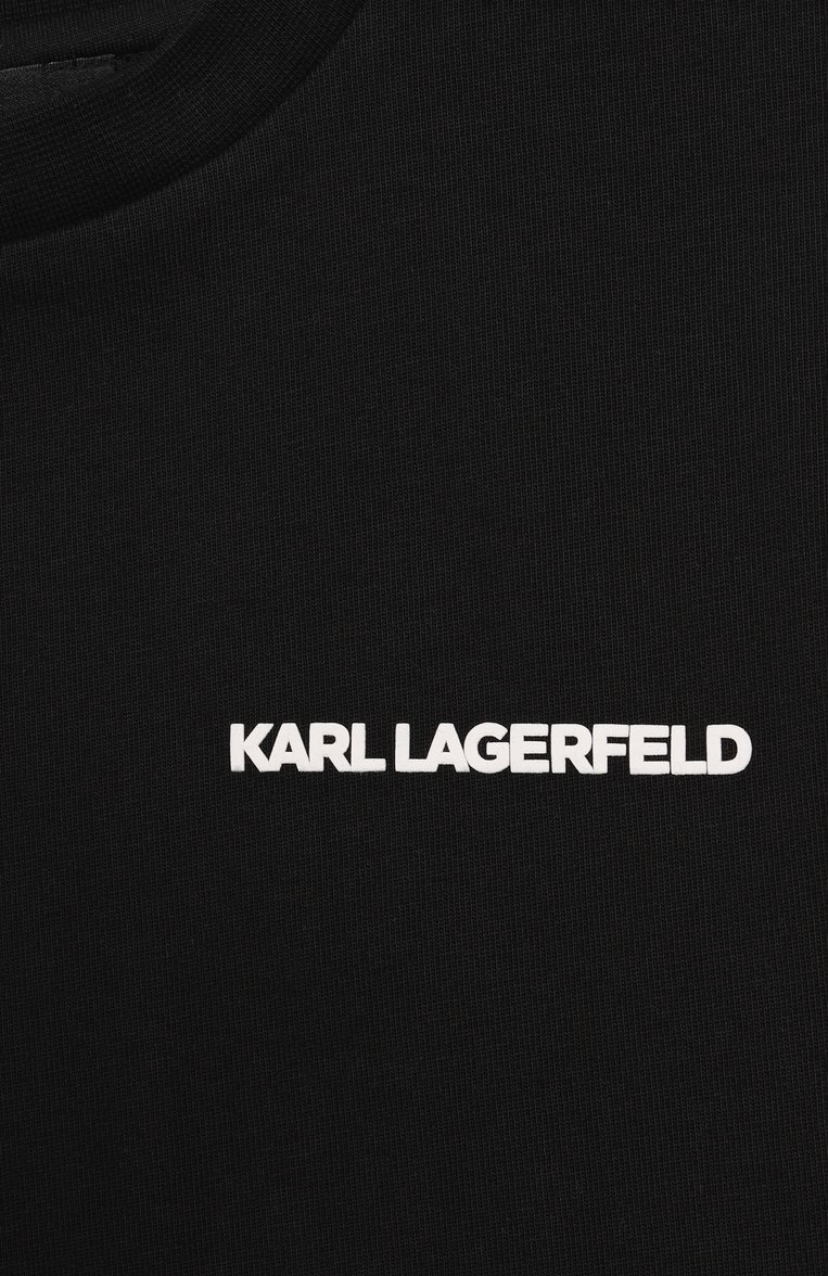 Детс�кая хлопковая футболка KARL LAGERFELD KIDS черного цвета, арт. Z30440 | Фото 3 (Материал внешний: Хлопок; Рукава: Короткие; Мальчики Кросс-КТ: Футболка-одежда; Ростовка одежда: 9 лет | 134 см, 12 лет | 152 см, 13 - 15 лет | 158 см, 16 лет | 164 см, 7 лет | 122 см)