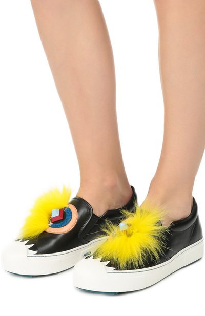 Кожаные слипоны с декором и меховой отделкой FENDI, арт. 8E6219/86F, фото 2