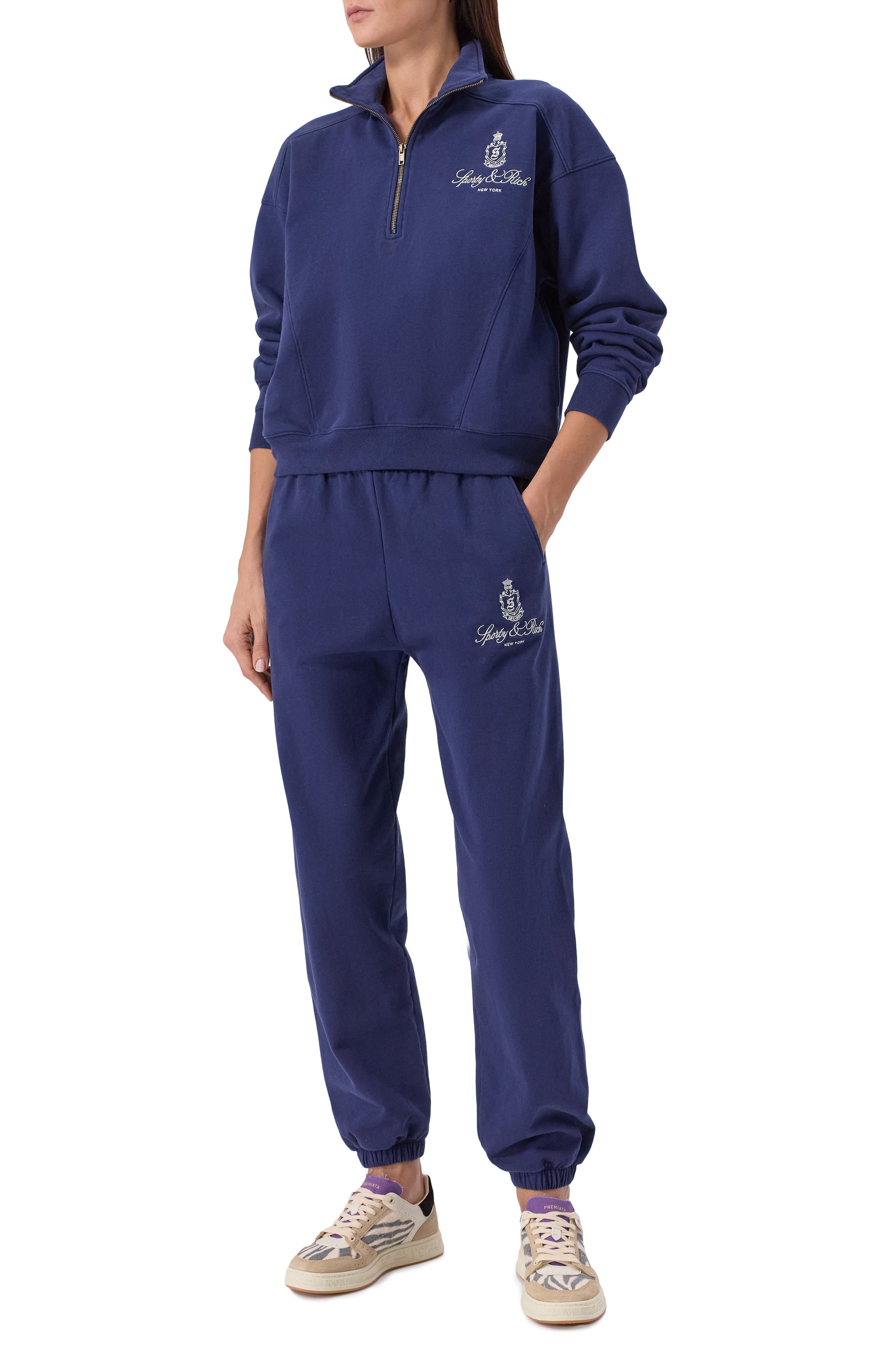 Хлопковый свитшот SPORTY AND RICH темно-синего цвета по цене 28100 руб., арт. ST073606231BL106, фото 6 Хлопковый свитшот SPORTY AND RICH, арт. ST073606231BL106, фото 6