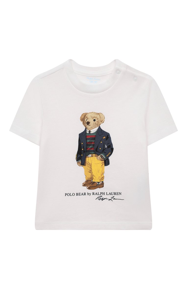 Детский хлопковая футболка POLO RALPH LAUREN белого цвета, арт. 320853828 | Фото 1 (Материал внешний: Хлопок; Кросс-КТ НВ: Футболка; Материал сплава: Проставлено; Нос: Не проставлено; Ростовка одежда: 9 мес | 74 см, 12 мес | 80 см, 3 мес | 62 см, 6 мес | 68 см)