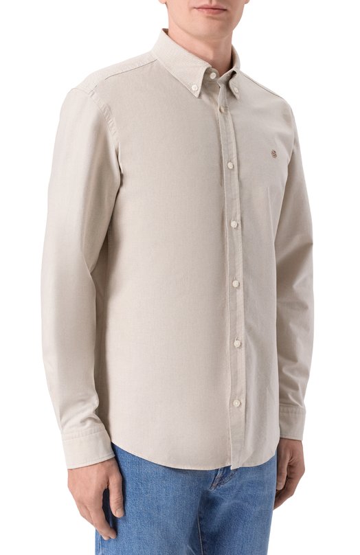 Хлопковая рубашка BOSS 50555944 Бежевый  50555944 Фото 3