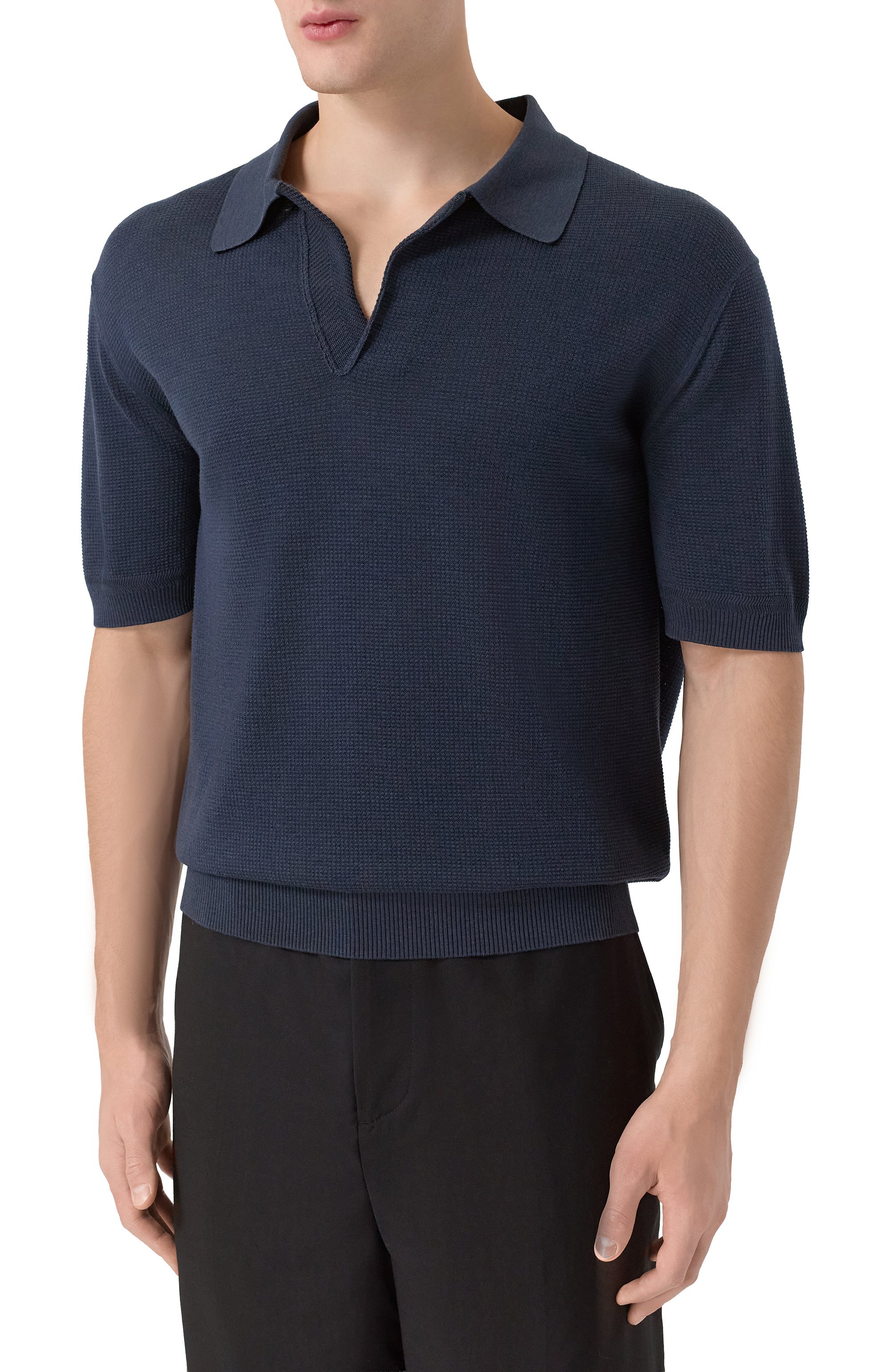 Поло из шелка и хлопка TOM FORD темно-синего цвета по цене 151500 руб., арт. KPS005/YMS013F23, фото 3 Поло из шелка и хлопка TOM FORD, арт. KPS005/YMS013F23, фото 3