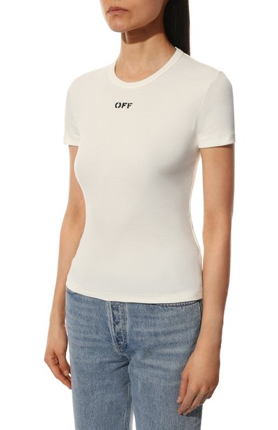 Хлопковая футболка OFF-WHITE молочного цвета по цене 36550 руб., арт. 0WAA065C99JER002, фото 3 Хлопковая футболка OFF-WHITE, арт. 0WAA065C99JER002, фото 3