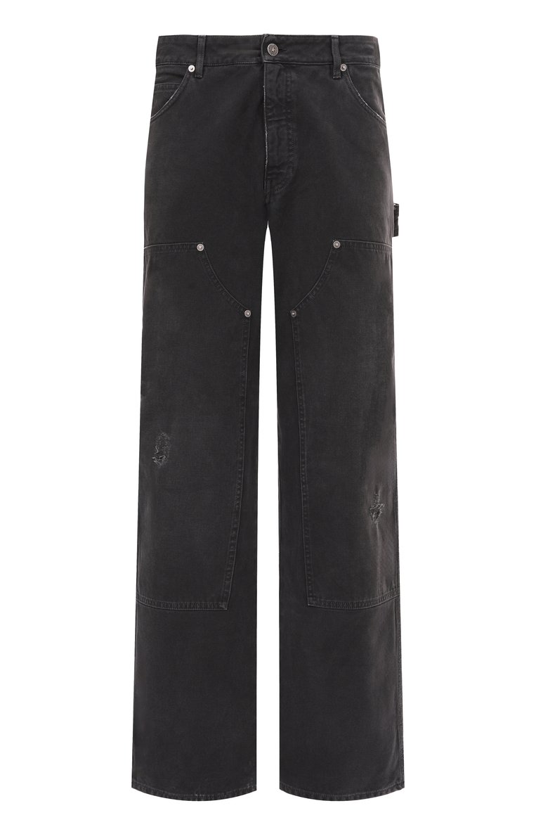 Мужские джинсы GOLDEN GOOSE DELUXE BRAND темно-серого цвета, арт. GMP01942.P001921 | Фото 1 (Длина (брюки, джинсы): Стандартные; Материал внешний: Хлопок, Деним; Силуэт М (брюки): Широкие; Детали: Потертости; Кросс-КТ: Деним; Стили: Streetwear)