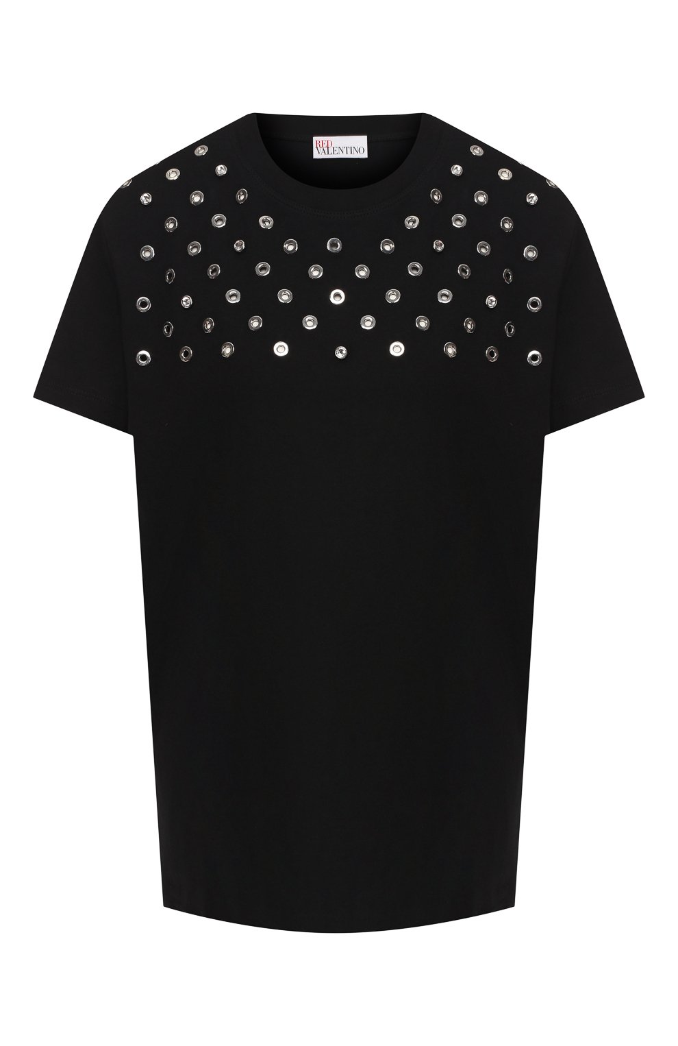 Хлопковая футболка REDVALENTINO черного цвета по цене 22500 руб., арт. RR3MG00J/EEJ, фото 1 Хлопковая футболка REDVALENTINO, арт. RR3MG00J/EEJ, фото 1