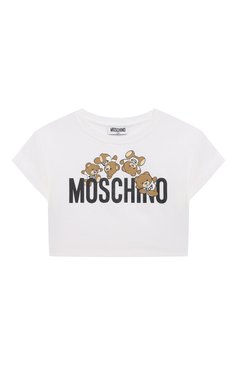 Детская хлопковая футболка MOSCHINO белого цвета, арт. HDM068/LBA00/10-14 | Фото 1 (Девочки Кросс-КТ: футболка-одежда; Рукава: Короткие; Материал сплава: Проставлено; Материал внешний: Хлопок; Драгоценные камни: Проставлено; Ростовка одежда: 10 - 11 лет | 140 - 146см, 16 лет | 164 см, 12 лет | 152 см)