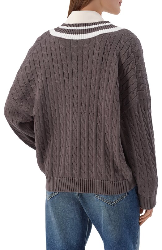 Хлопковый свитер Brunello Cucinelli M19756512 Коричневый  M19756512 Фото 4
