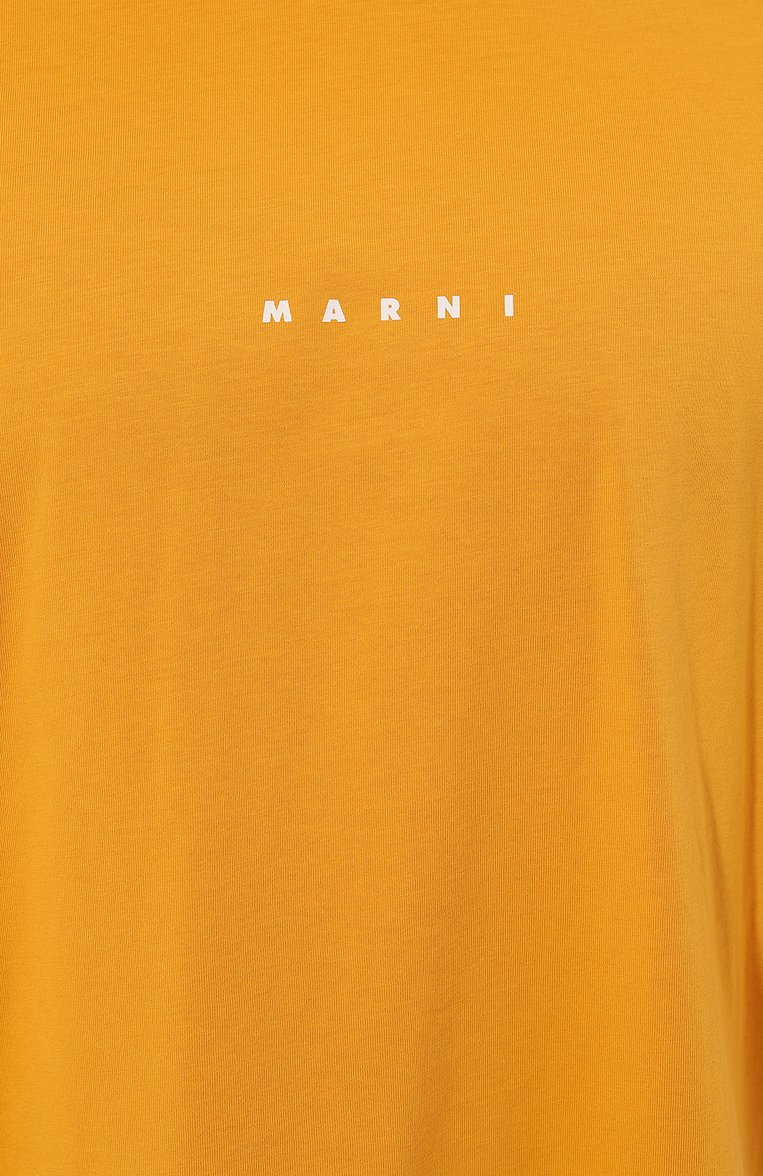 Мужская хлопковая футболка MARNI желтого цвета, арт. HUMU0223P1/USCS87 | Фото 5 (Материал внешний: Хлопок; Длина (для топов): Стандартные; Стили: Спорт-шик; Принт: Без принта; Мужское Кросс-КТ: Футболка-одежда; Кросс-КТ: Джерси; Дета�ли: Декор; Автоматизация ТО: Проставлено; Автоматизация состава: Проставлено; Рукава: Короткие)