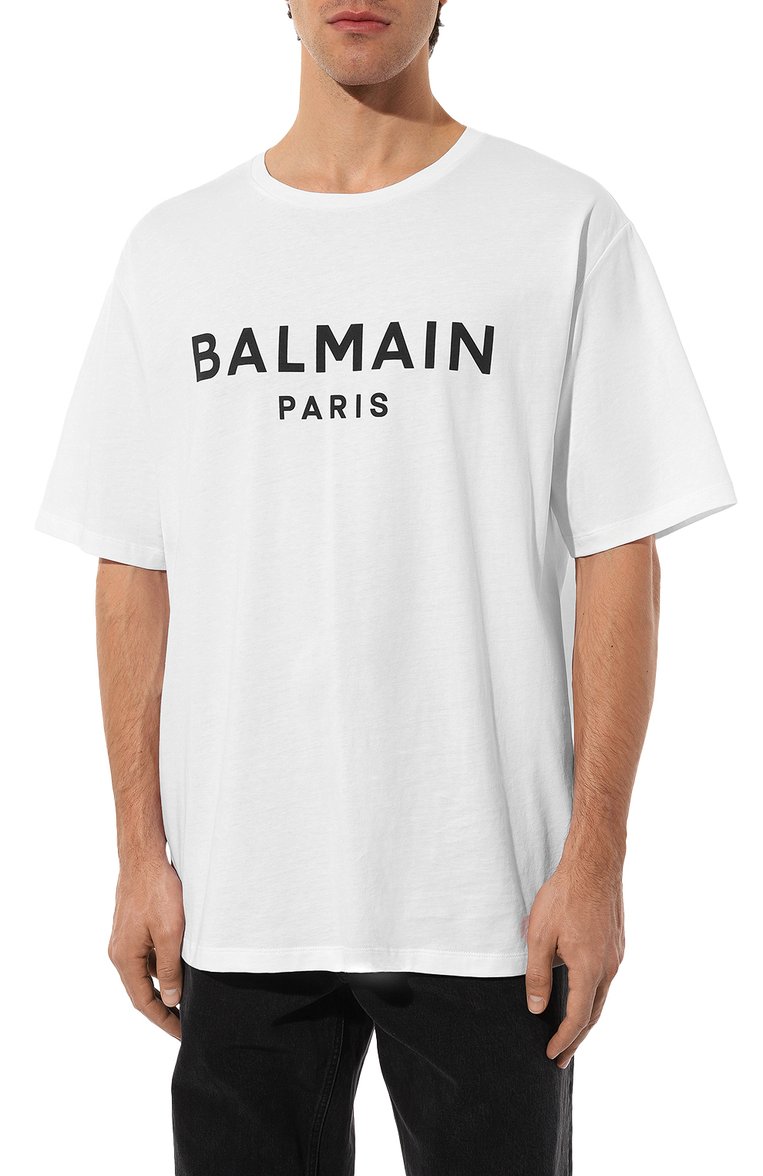 Мужская хлопковая футболка BALMAIN белого цвета, арт. AH1EG000/BB73 | Фото 3 (Рукава: Короткие; Длина (для топов): Стандартные; Принт: С принтом; Стили: Кэжуэл; Материал внешний: Хлопок; Кросс-КТ: Джерси; Мужское Кросс-КТ: Футболка-одежда; Автоматизация ТО: Проставлено; Автоматизация состава: Проставлено)