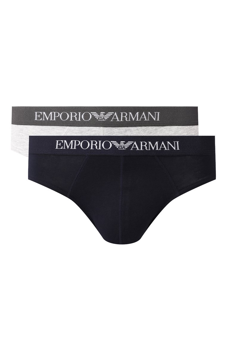 Мужские комплект из двух хлопковых брифов EMPORIO ARMANI темно-синего цвета, арт. 111321/CC722 | Фото 1 (Материал внешний: Хлопок; Кросс-КТ: бельё; Мужское Кросс-КТ: Трусы; Материал сплава: Проставлено; Нос: Не проставлено; Трусы М: Брифы)