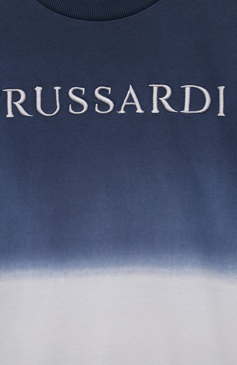 Детский хлопковый свитшот TRUSSARDI JUNIOR синего цвета, арт. TBP23002FE | Фото 3 (Материал внешний: Хлопок; Рукава: Длинные; Мальчики Кросс-КТ: Свитшот-одежда; Драгоценные камни: Проставлено; Материал сплава: Проставлено)
