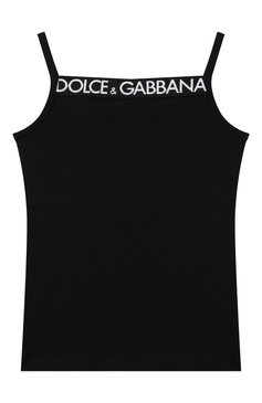 Детская хлопковая майка DOLCE & GABBANA черного цвета, арт. L5J714/FUGNE | Фото 2 (Рукава: Короткие; Материал сплава: Проставлено; Материал внешний: Хлопок; Драгоценные камни: Проставлено; Ростовка одежда: 10 - 11 лет | 140 - 146см, 5 лет | 110 см, 6 лет | 116 см)