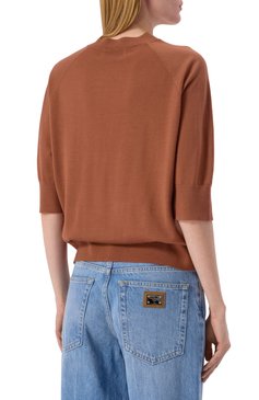 Женский шерстяной пуловер DRIES VAN NOTEN коричневого цвета, арт. 251-011201-1700 | Фото 4 (Рукава: 3/4; Материал внешний: Шерсть; Длина (для топов): Стандартные; Женское Кросс-КТ: Пуловер-одежда; Стили: Минимализм)