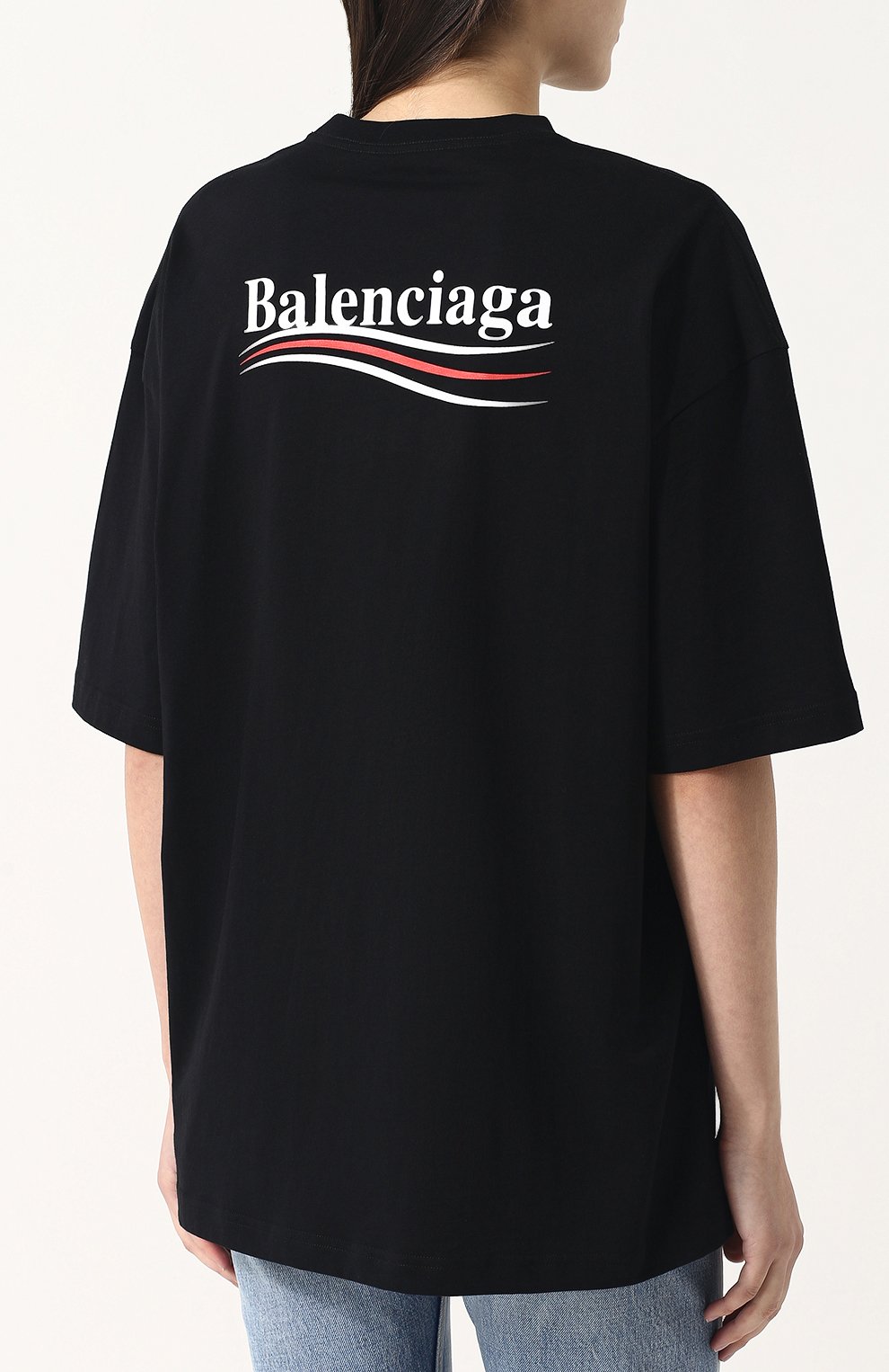 Хлопковая футболка свободного кроя с контрастной надписью BALENCIAGA, арт. 518213/TAV44, фото 4