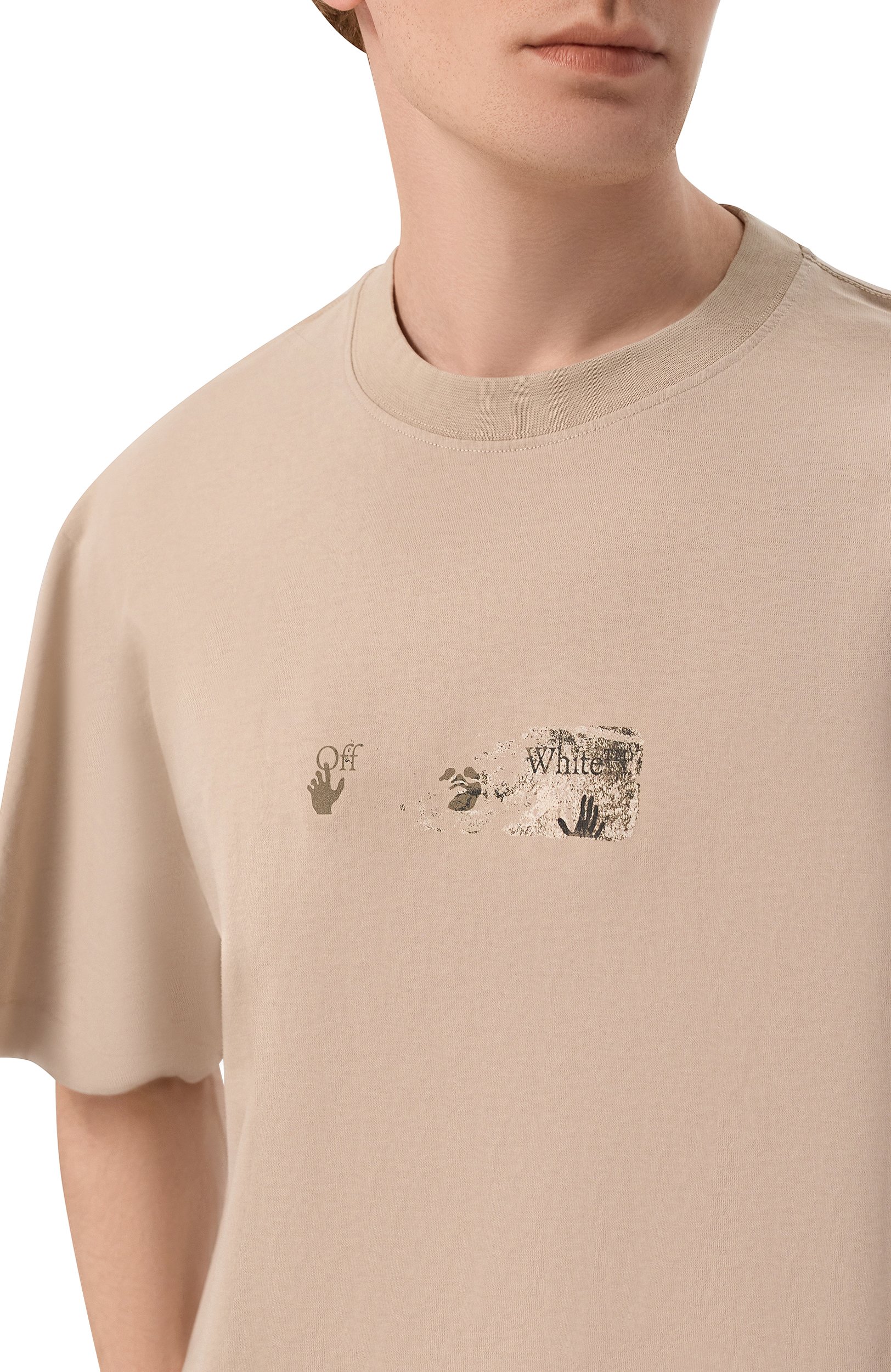 Хлопковая футболка OFF-WHITE бежевого цвета по цене 46850 руб., арт. 0MAA120F26JER00D0, фото 5 Хлопковая футболка OFF-WHITE, арт. 0MAA120F26JER00D0, фото 5
