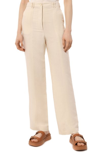 Брюки из вискозы и льна PATRIZIA PEPE кремового цвета по цене 26200 руб., арт. 2P1491_A052, фото 3 Брюки из вискозы и льна PATRIZIA PEPE, арт. 2P1491_A052, фото 3