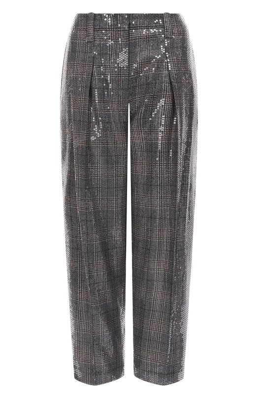 Шерстяные брюки с отделкой пайетками Brunello Cucinelli MB163P9047 Серый MB163P9047