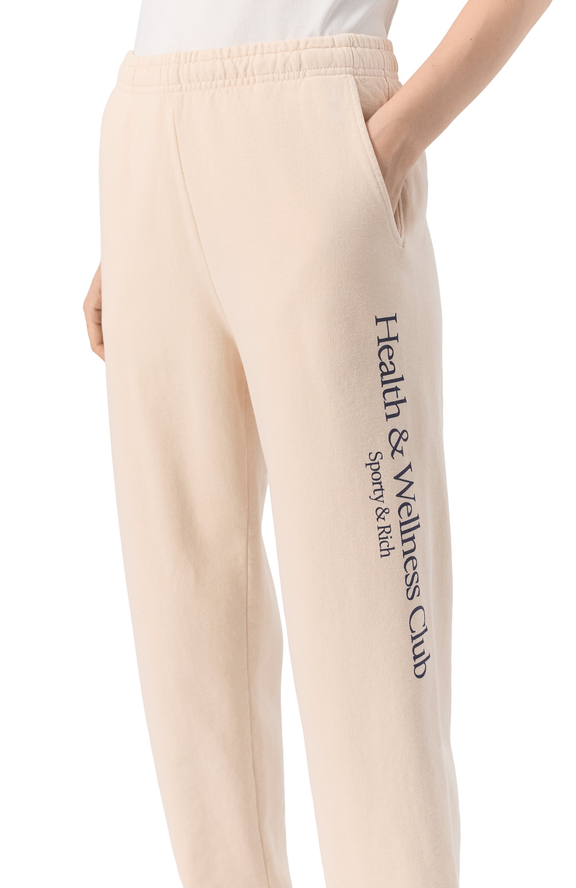 Хлопковые джоггеры SPORTY AND RICH бежевого цвета по цене 26100 руб., арт. PA036606241CR01, фото 9 Хлопковые джоггеры SPORTY AND RICH, арт. PA036606241CR01, фото 9