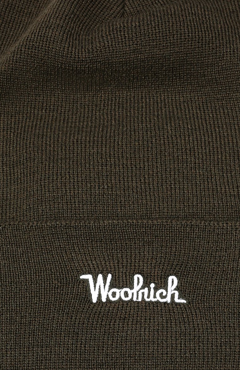 Женская шерстяная шапка WOOLRICH темно-зеленого цвета, арт. CFWWAC0104FR/UF0428 | Фото 4 (Материал: Шерсть, Текстиль; Материал сплава: Проставлено; Нос: Не проставлено)