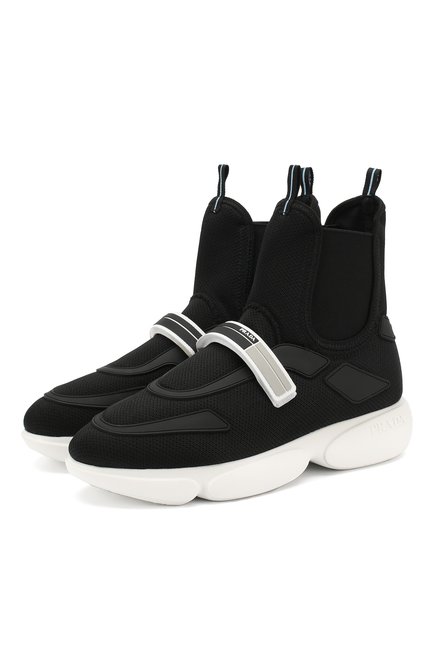 Женские высокие текстильные кеды с застежкой велькро PRADA, арт. 1T142L-3KM9-F0967-40