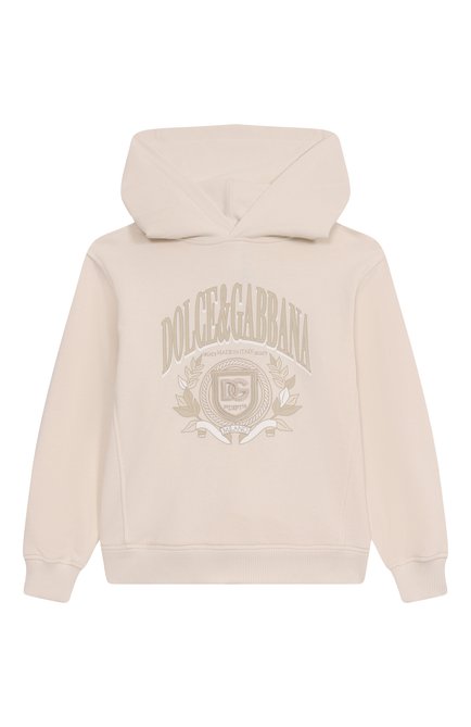 Детский хлопковое худи DOLCE & GABBANA кремвого цвета, арт. L4JWLV/G705B/8-14 | Фото 1 (Материал внешний: Хлопок; Рукава: Длинные; Материал сплава: Проставлено; Драгоценные камни: Проставлено)