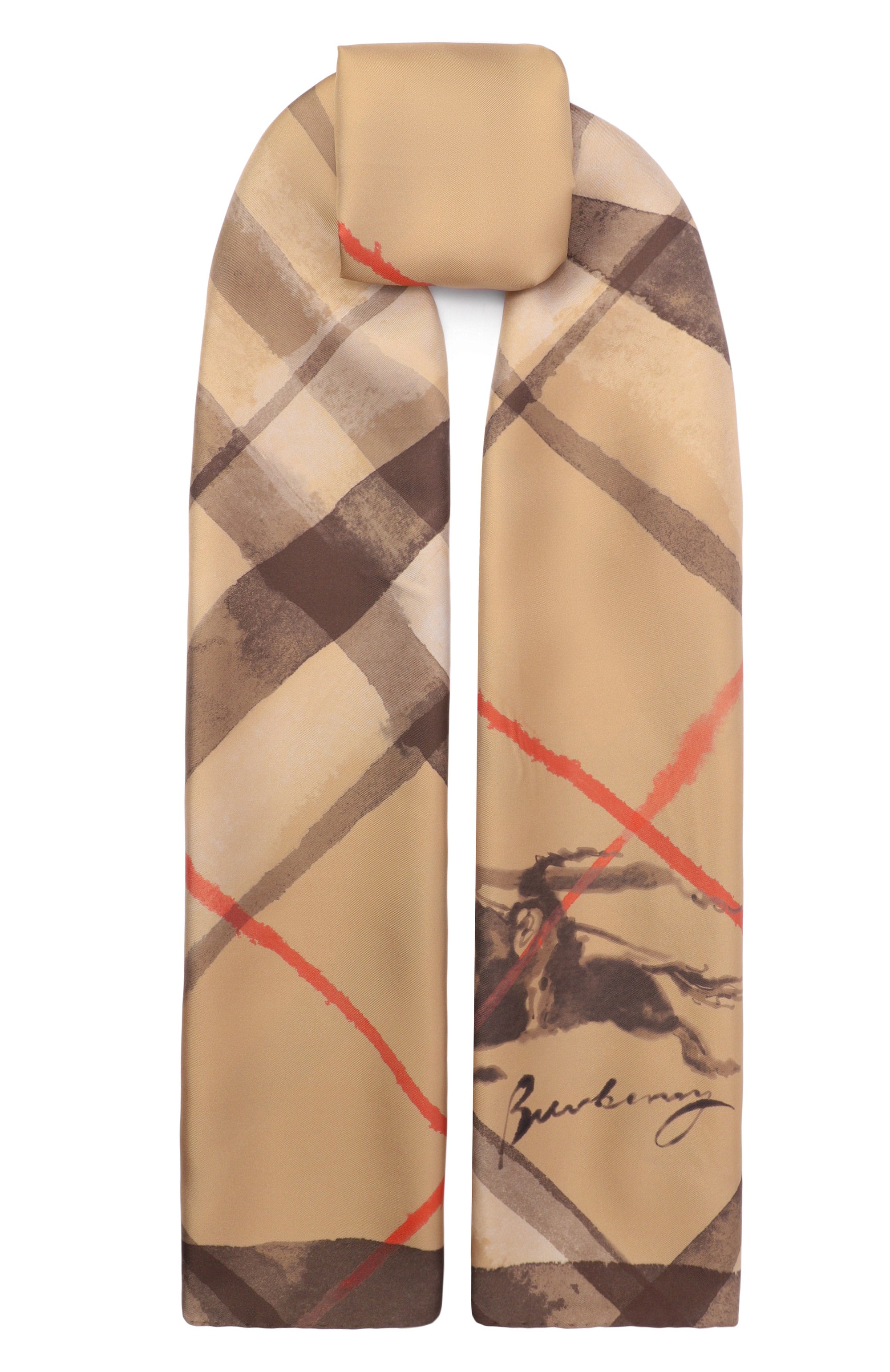 Шелковый шарф BURBERRY бежевого цвета по цене 76250 руб., арт. 8120311, фото 1 Шелковый шарф BURBERRY, арт. 8120311, фото 1