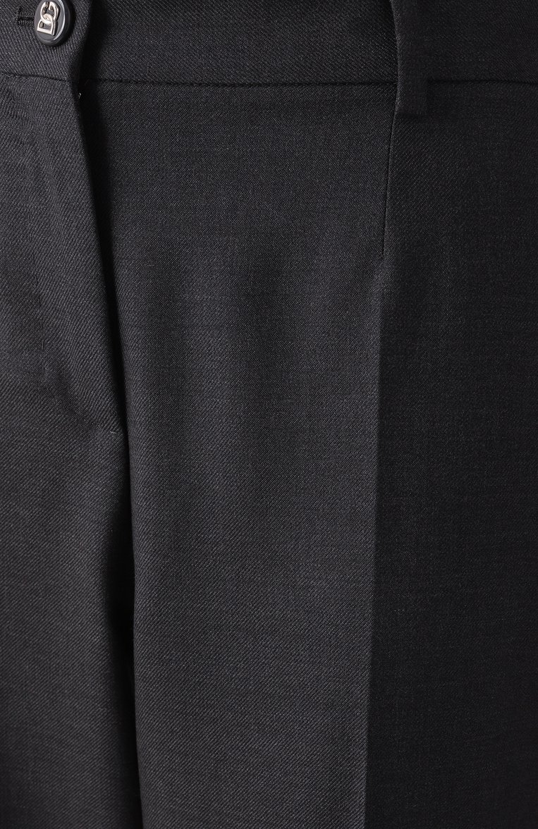 Женские шерстяные брюки DOLCE & GABBANA темно-серого цвета, арт. FTC31T/FU287 | Фото 6 (Материал сплава: Проставлено; Драгоценные камни: Проставлено; Материал внешний: Шерсть; Длина (брюки, джинсы): Удлиненные; Стили: Классический; Женское Кросс-КТ: Брюки-одежда; Силуэт Ж (брюки и джинсы): Прямые; Кросс-КТ: костюм; Случай: Формальный)