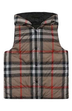 Детский утепленный жилет BURBERRY бежевого цвета, ар�т. 8069443 | Фото 1 (Рукава: Короткие; Девочки Кросс-КТ: Верхняя одежда; Материал внешний: Синтетический материал; Материал сплава: Проставлено; Драгоценные камни: Проставлено)