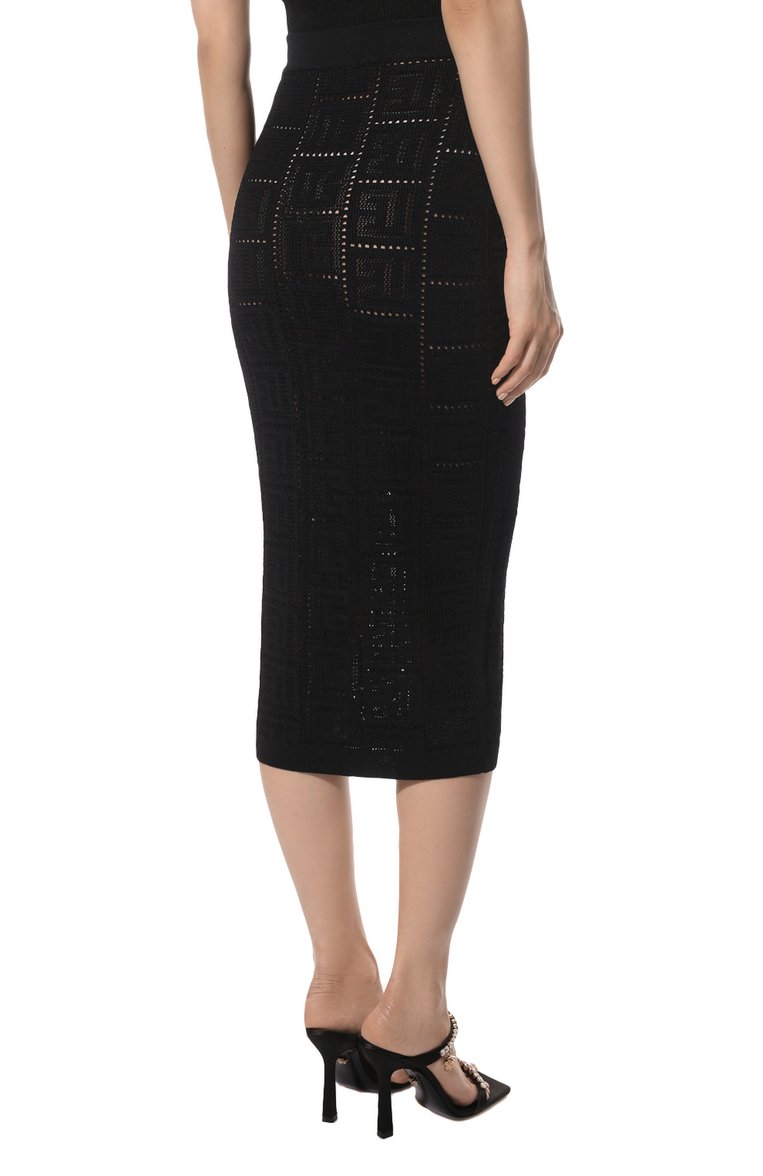 Женская юбка из вискозы BALMAIN черного цвета, арт. XF1LD041/KB16 | Фото 4 (Материал внешний: Вискоза; Длина Ж (юбки, платья, шорты): Миди; Стили: Гламурный; Кросс-КТ: Трикотаж; Женское Кросс-КТ: Юбка-одежда, Юбка-карандаш)